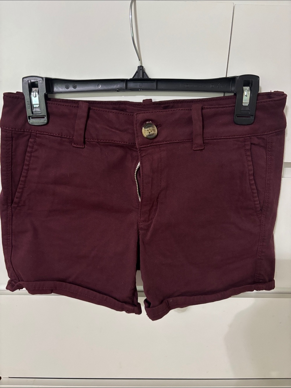 American Eagle Outfitters Burgundy Roll-Cuff Jean Shorts
